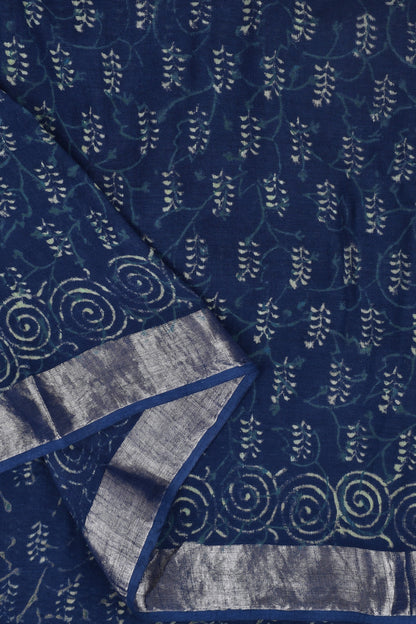 Heritage Gaurangi Indigo Print Linen Saree With Blouse Piece