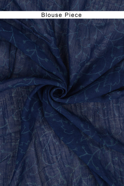 Heritage Gaurangi Indigo Print Linen Saree With Blouse Piece