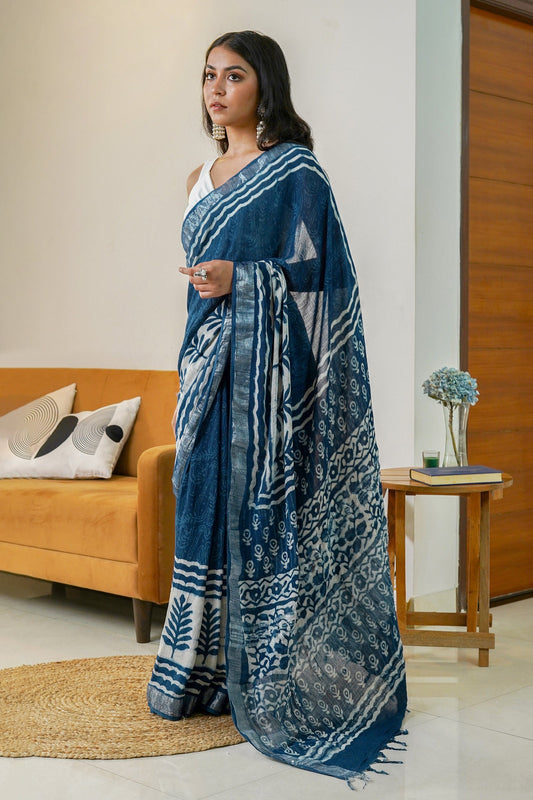 Heritage Coastal Linen Saree