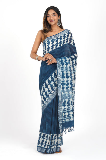 Heritage Deep Blue Linen Saree