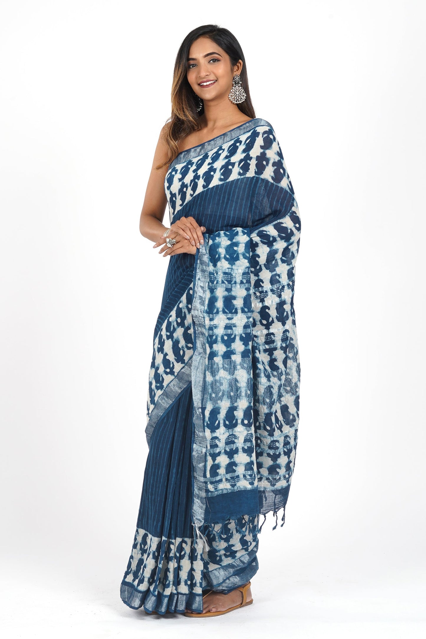 Heritage Deep Blue Linen Saree