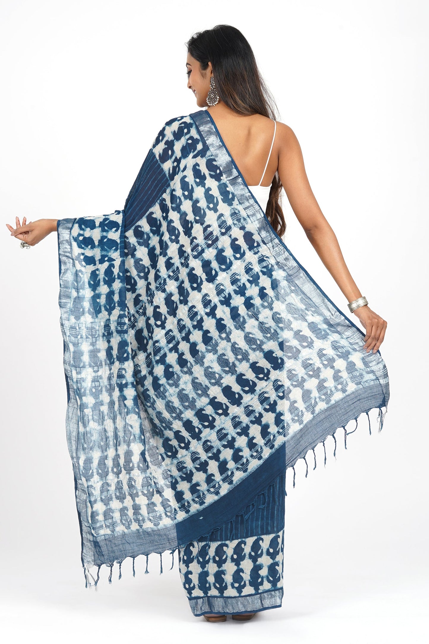 Heritage Deep Blue Linen Saree