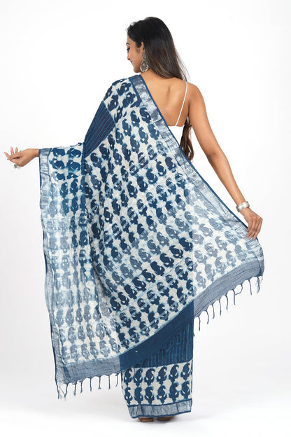 Heritage Deep Blue Linen Saree