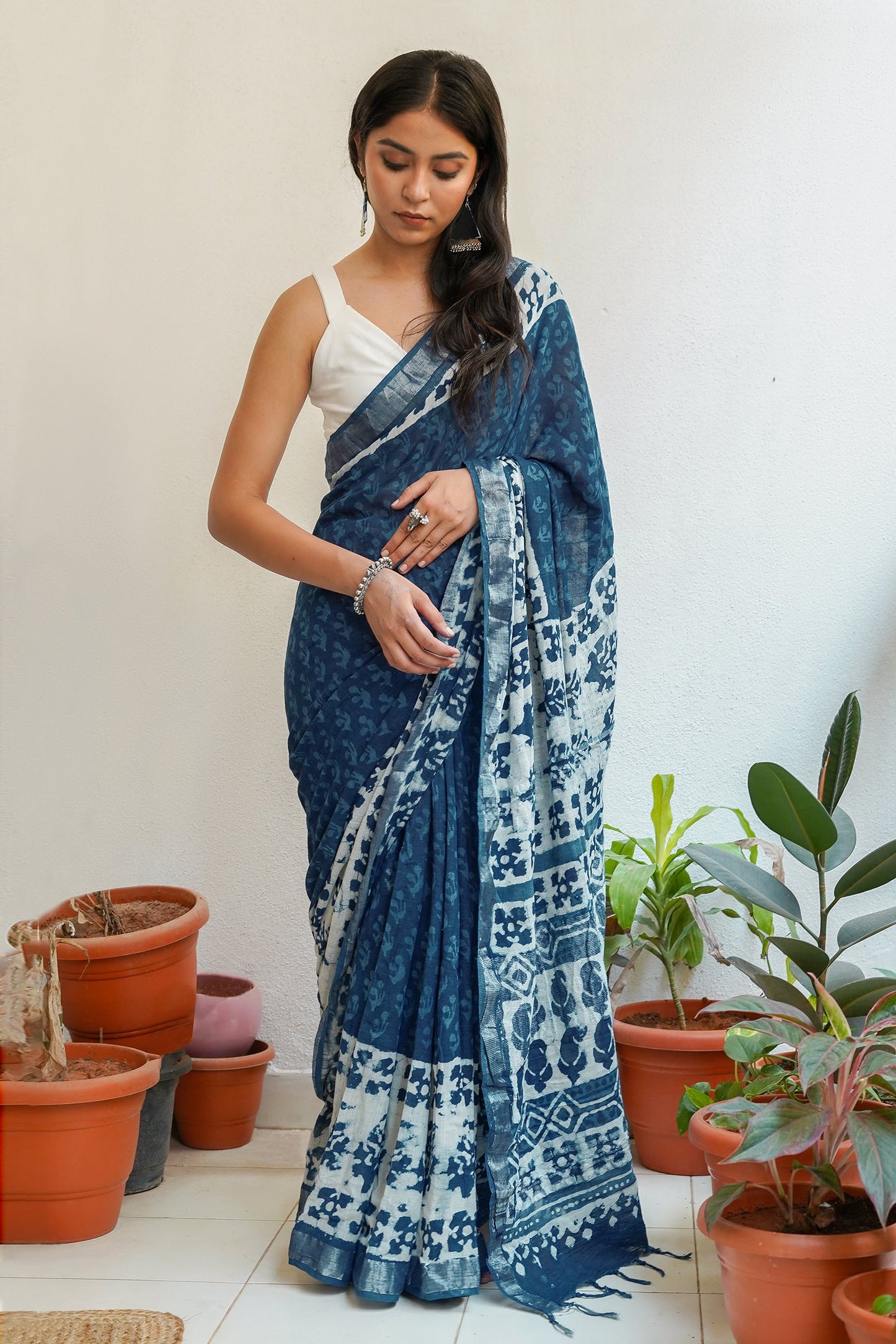 Heritage Moonlit Linen Saree