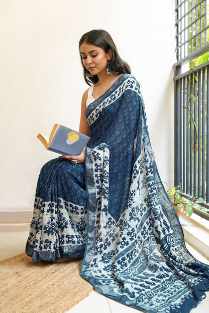 Heritage Moonlit Linen Saree
