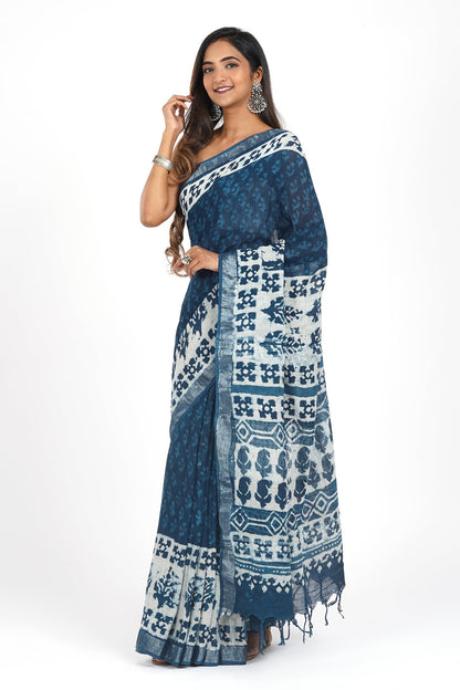 Heritage Moonlit Linen Saree