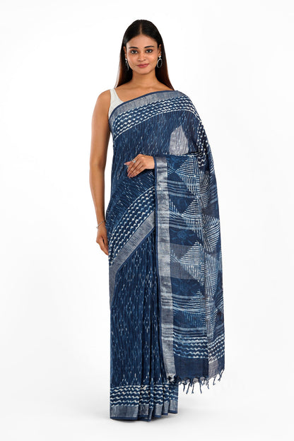 Heritage Sapphire Mist Linen Saree
