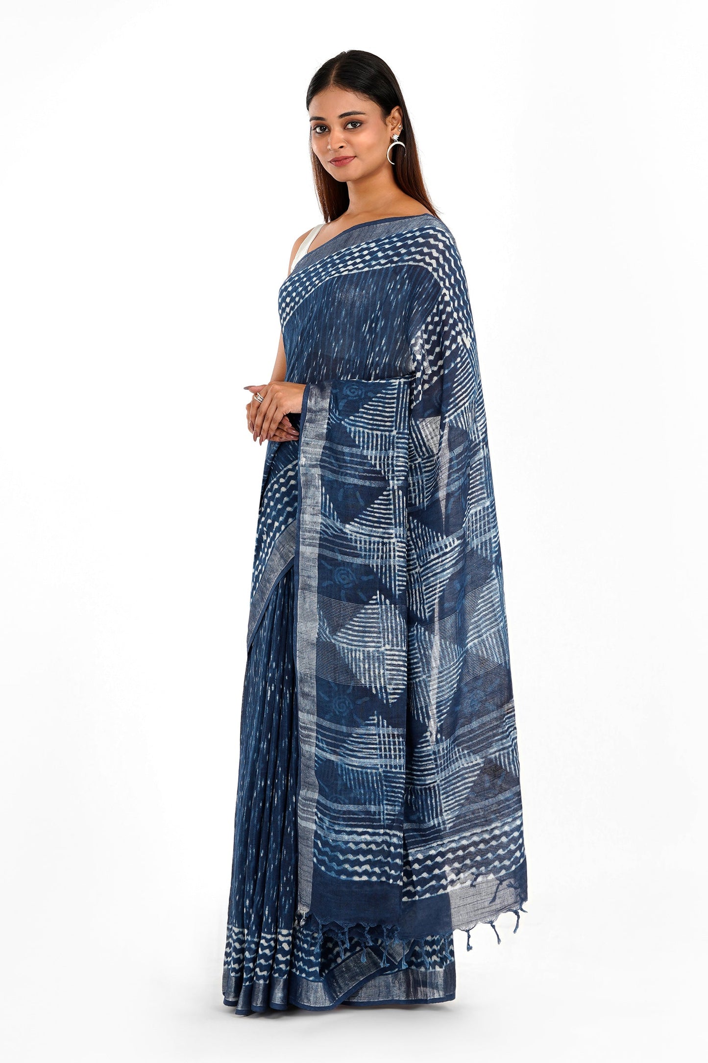 Heritage Sapphire Mist Linen Saree