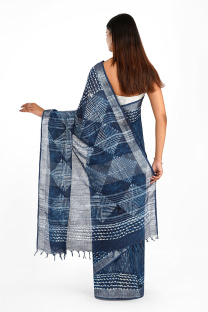 Heritage Sapphire Mist Linen Saree