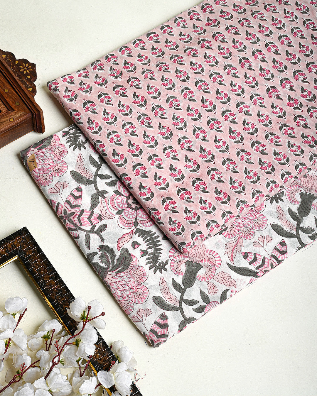 Premium Hand Block Printed Cotton Suit Top And Bottom Set