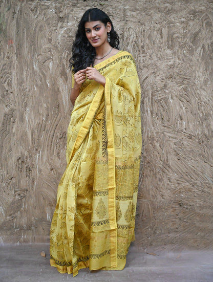 Sanganer Summers. Hand Block Printed Maheshwari Silk Cotton Saree - Pankaja