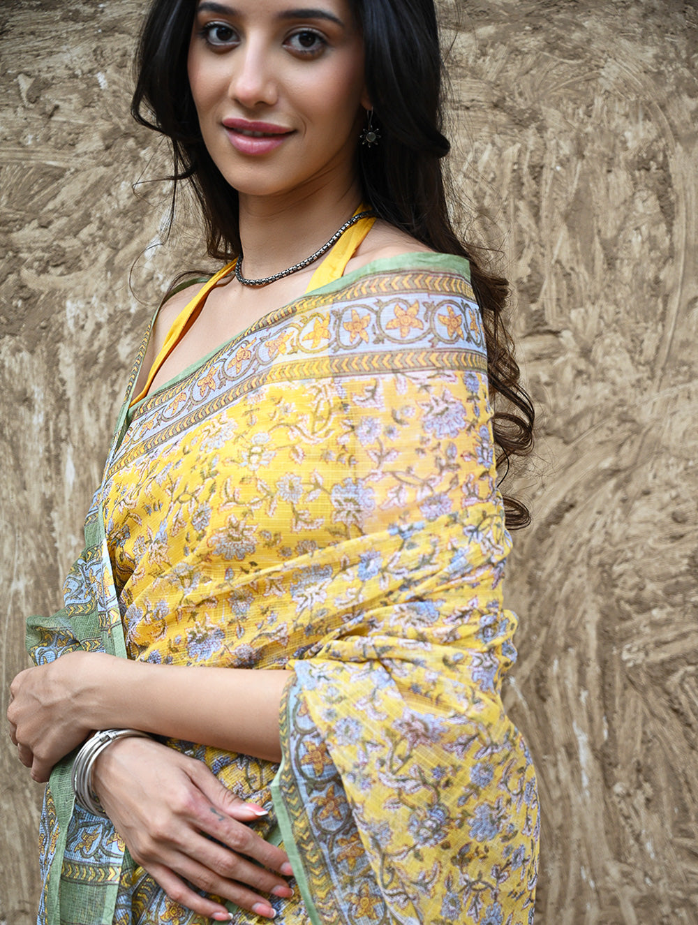 Sanganer Summers : Hand Block Printed Kota Doria Saree - Peet Pushpjaal
