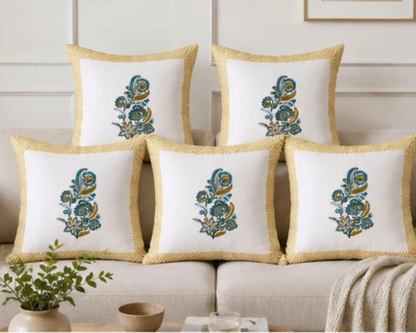 Embroidered Paisley Hand Block Print Hand Block Cushion Cover