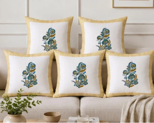 Embroidered Paisley Hand Block Print Hand Block Cushion Cover