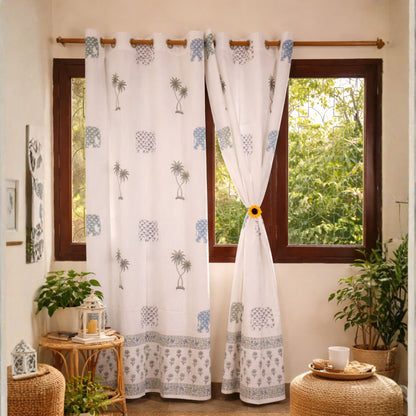 Elephant In Goa hand block printed curtains - Heritagewear