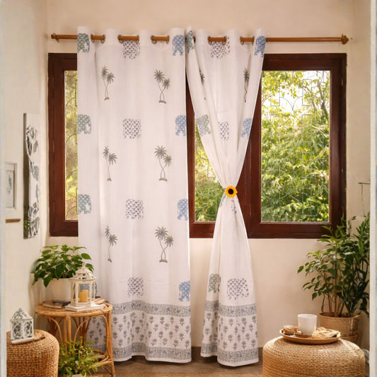 Elephant In Goa hand block printed curtains - Heritagewear