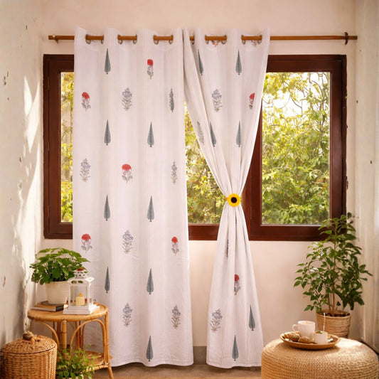 Mughal Lakeerein hand block printed curtains - Heritagewear
