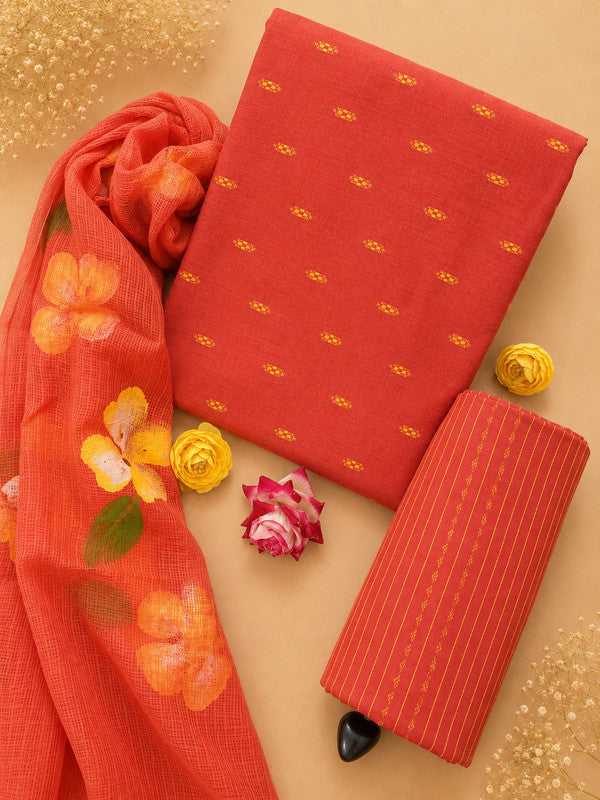 Ikat Suit Set With Kota Doria Dupatta