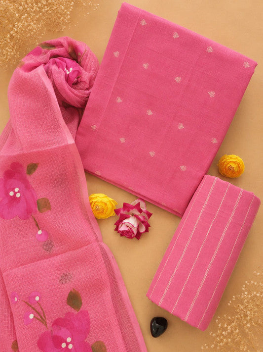 Ikat Suit Set With Kota Doria Dupatta