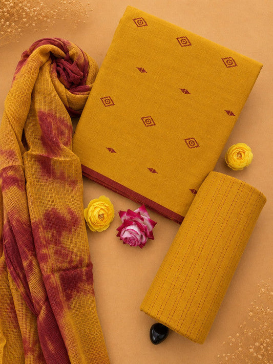 Ikat Suit Set With Kota Doria Dupatta