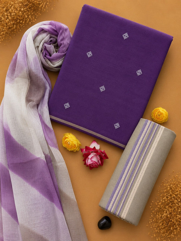 Ikat Suit Set With Kota Doria Dupatta