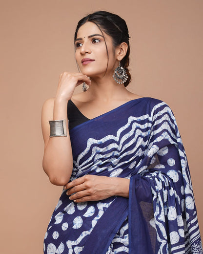 Printed Pure Cotton Mulmul Saree With Blouse