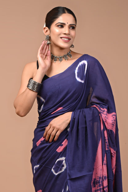 Printed Pure Cotton Mulmul Saree With Blouse