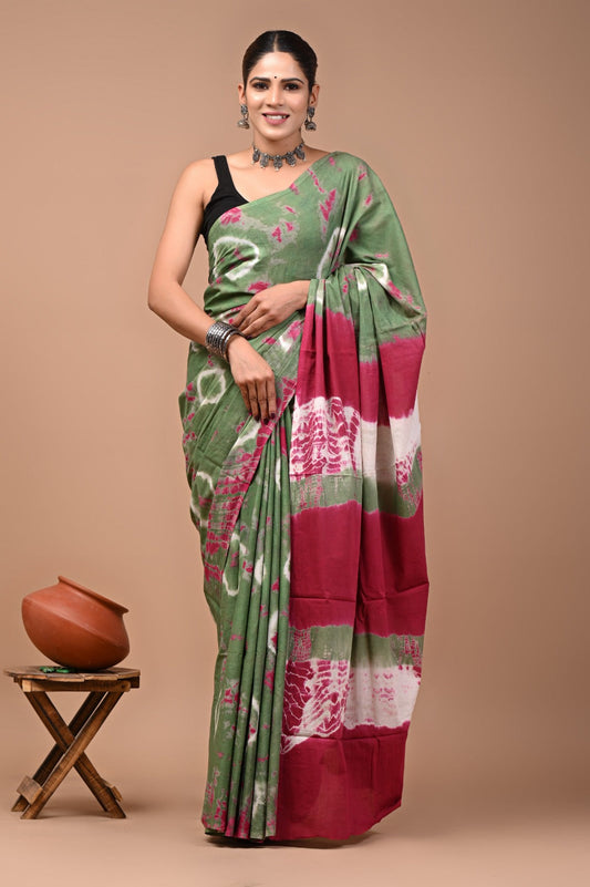 Printed Pure Cotton Mulmul Saree With Blouse