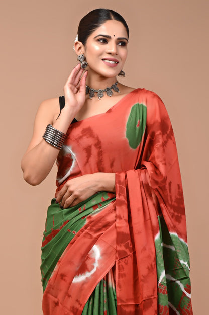 Printed Pure Cotton Mulmul Saree With Blouse