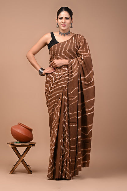 Printed Pure Cotton Mulmul Saree With Blouse