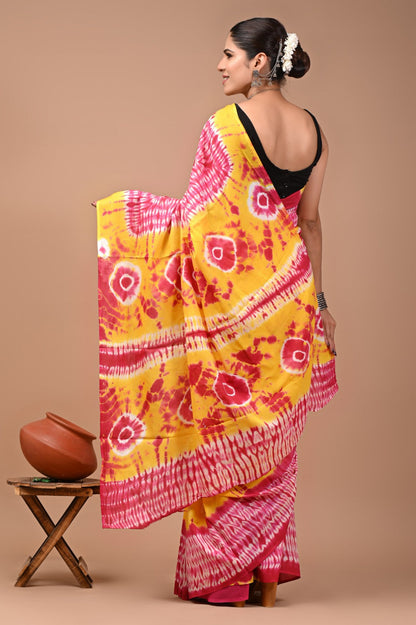 Printed Pure Cotton Mulmul Saree With Blouse