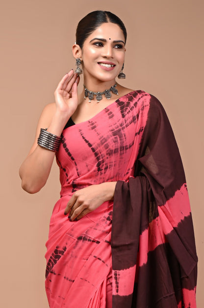 Printed Pure Cotton Mulmul Saree With Blouse