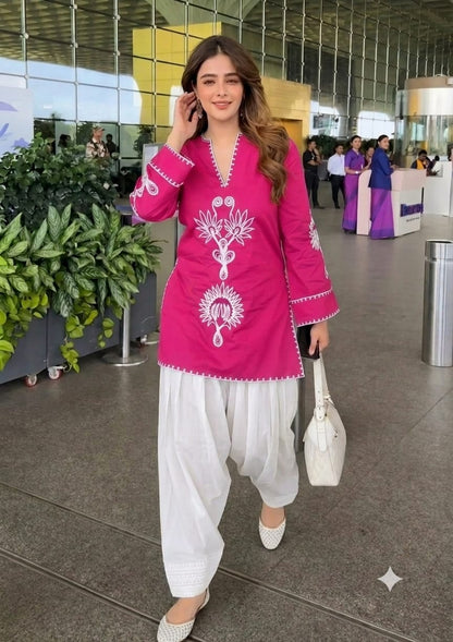 Pure Cotton Corset Style Embroidered Farshi Salwar Set