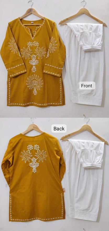 Pure Cotton Corset Style Embroidered Farshi Salwar Set