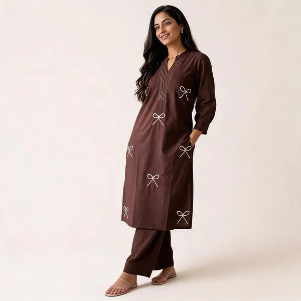 Brown Pure Cotton Kurta Palazzo Set