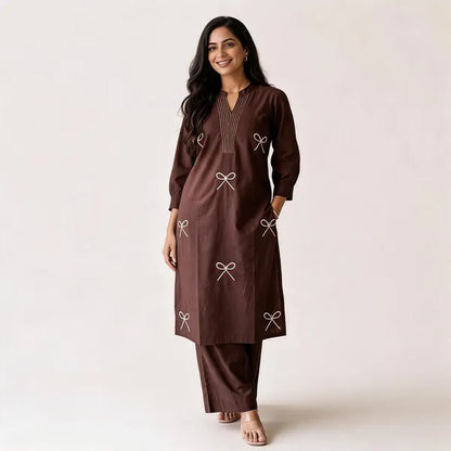 Brown Pure Cotton Kurta Palazzo Set