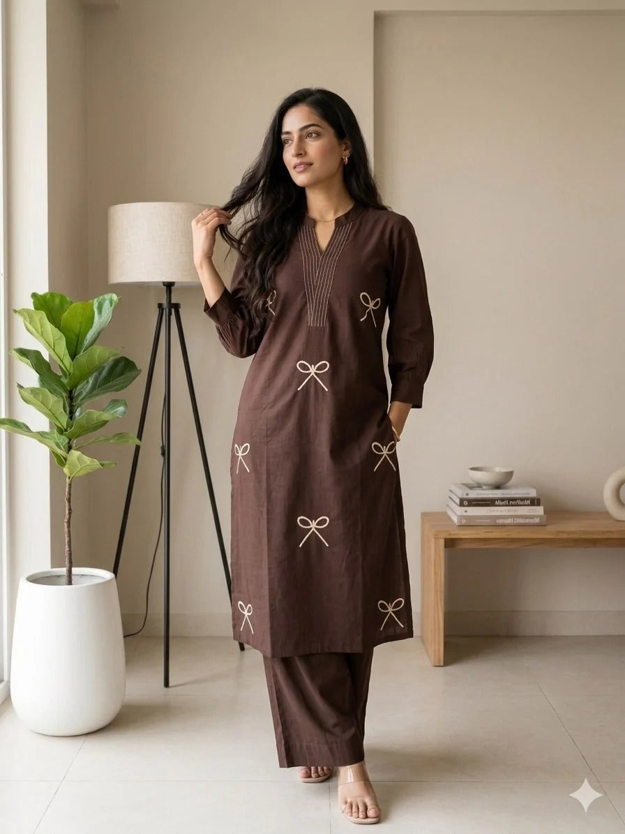 Brown Pure Cotton Kurta Palazzo Set