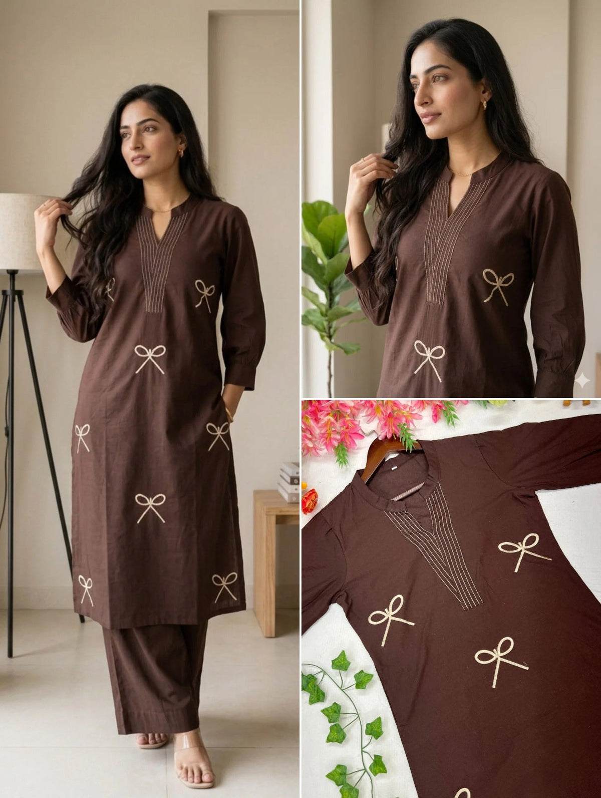 Brown Pure Cotton Kurta Palazzo Set
