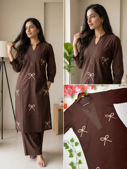 Brown Pure Cotton Kurta Palazzo Set