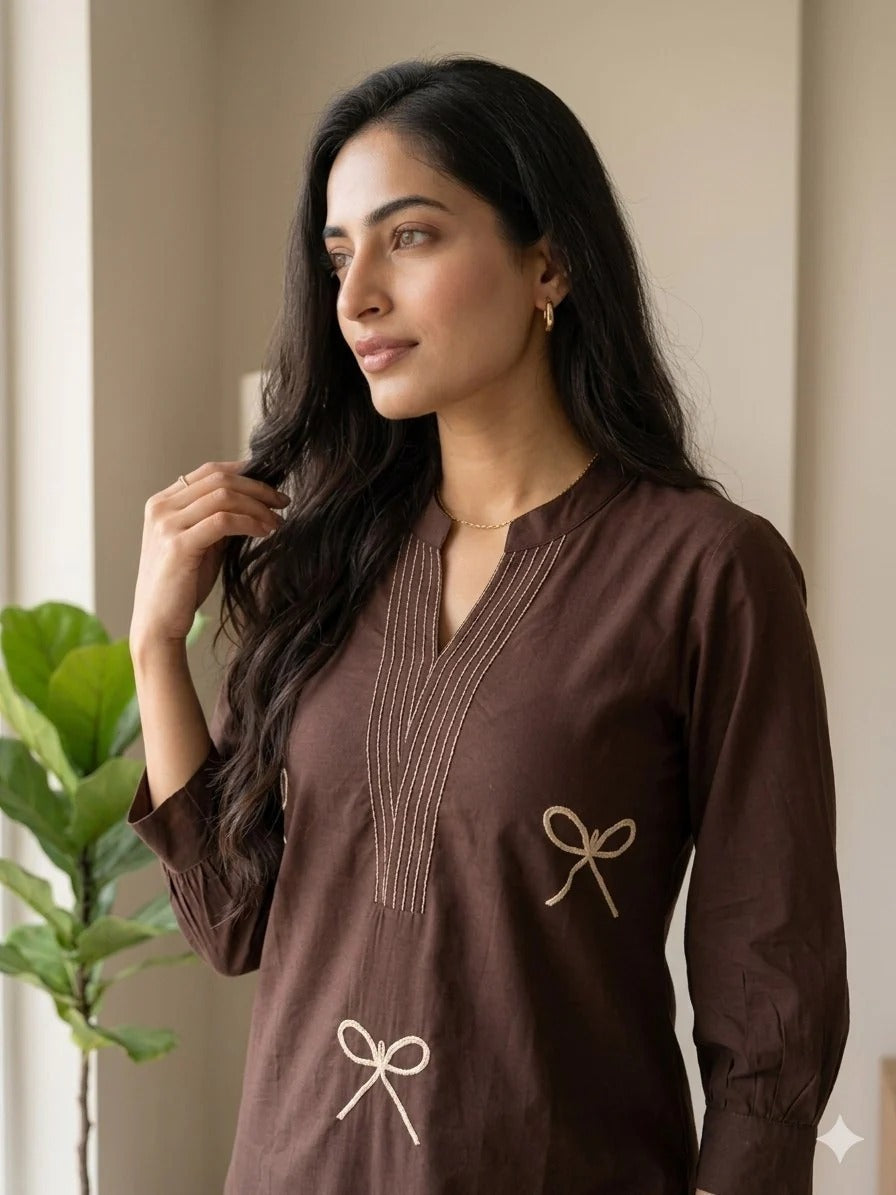 Brown Pure Cotton Kurta Palazzo Set