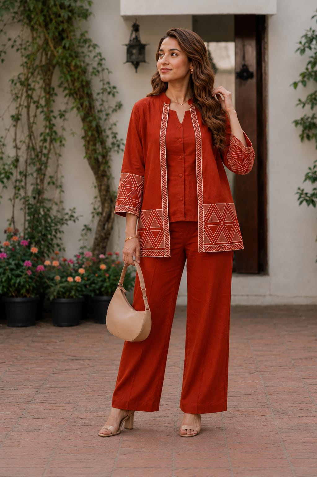 Cotton Flex Embroidered Three-Piece Co-Ord Set