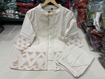 Cotton Flex Embroidered Three-Piece Co-Ord Set