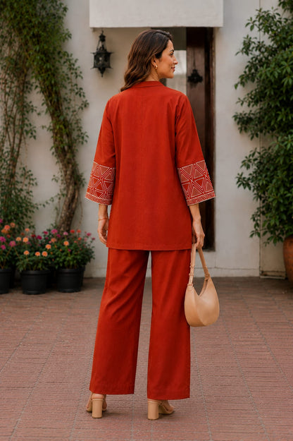 Cotton Flex Embroidered Three-Piece Co-Ord Set