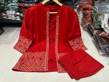 Cotton Flex Embroidered Three-Piece Co-Ord Set