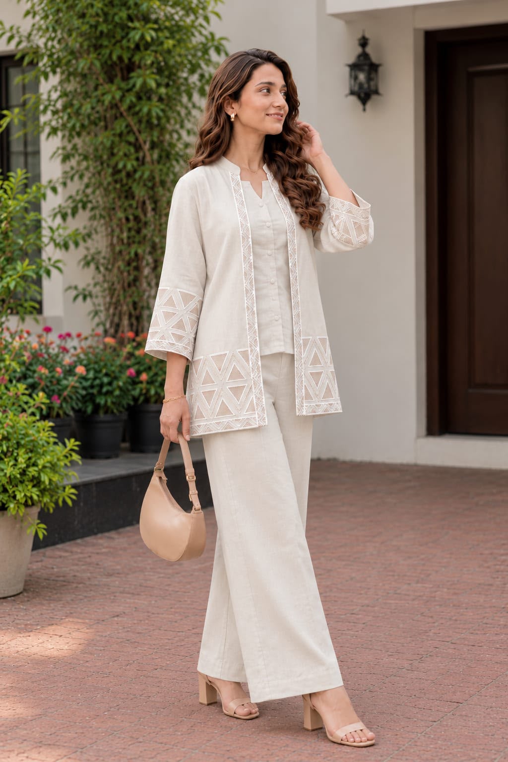 Cotton Flex Embroidered Three-Piece Co-Ord Set