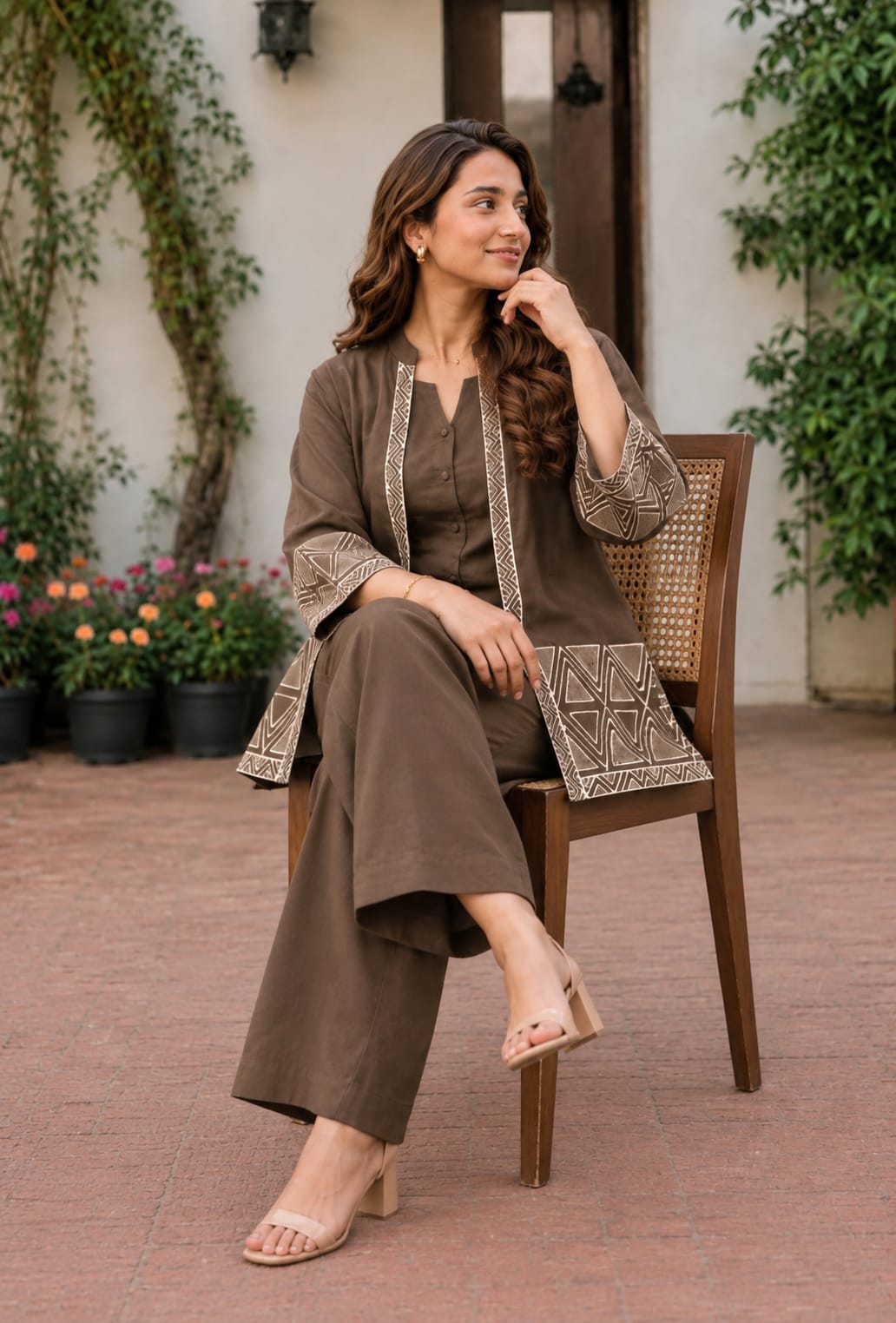 Cotton Flex Embroidered Three-Piece Co-Ord Set