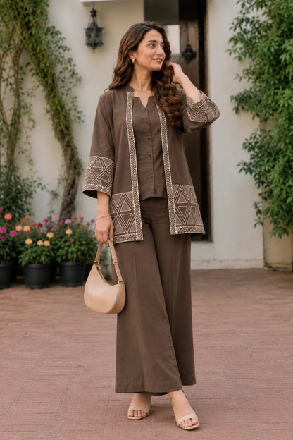 Cotton Flex Embroidered Three-Piece Co-Ord Set
