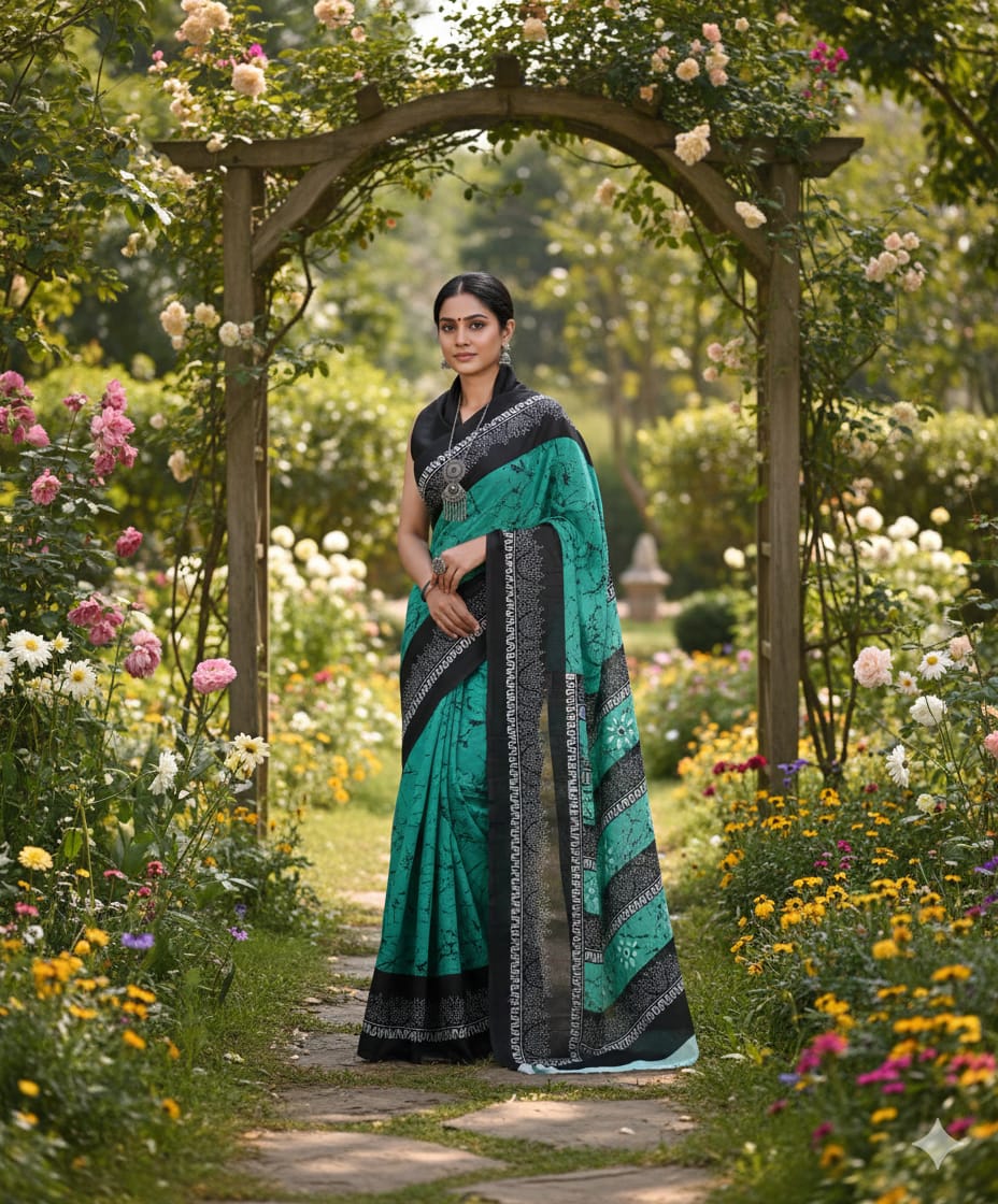 Soft Mulmul Cotton Saree with Jaipuri Ethnic Print
