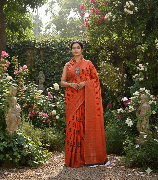 Soft Mulmul Cotton Saree with Jaipuri Ethnic Print