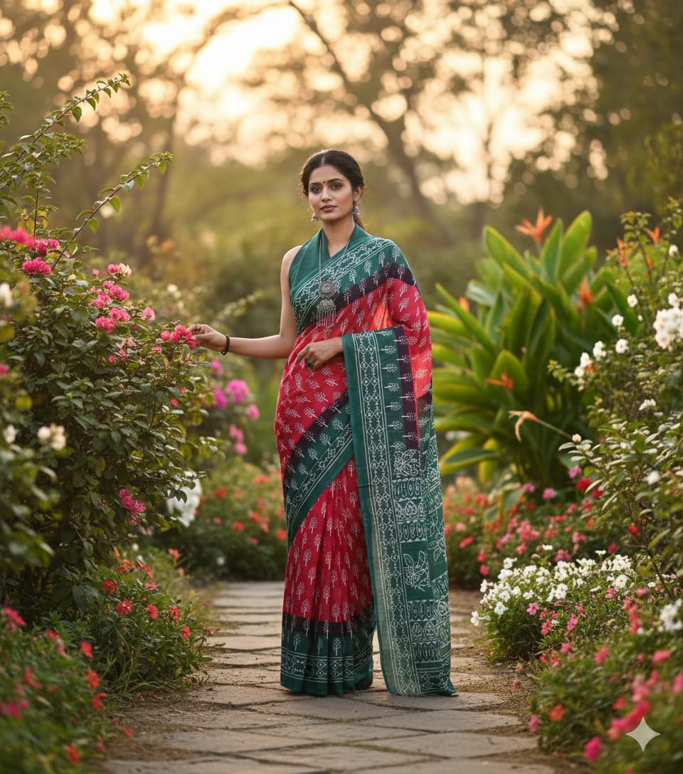 Soft Mulmul Cotton Saree with Jaipuri Ethnic Print